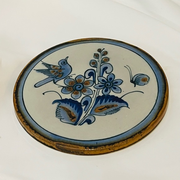 Ken Edwards El Palomar Bird Butterfly Flowers Round Trivet Mexican Pottery - Picture 2 of 5